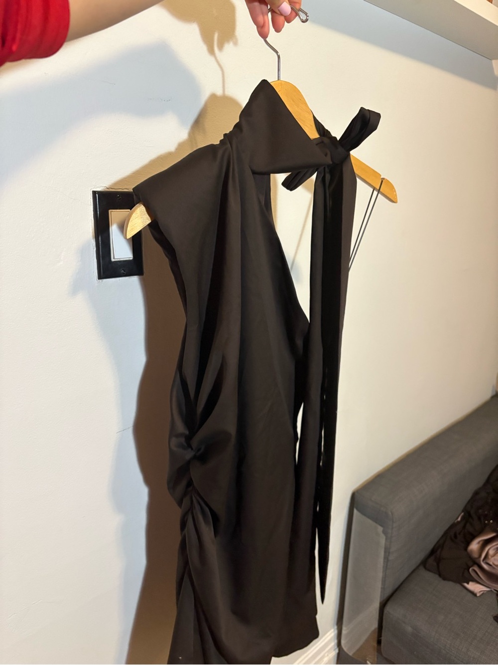 Zara Black One-Shoulder Tie-Neck Dress